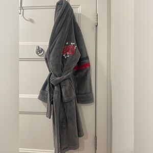 Kid’s Pekkle Gray Plush Robe with Red and Black Accents 10/12y
